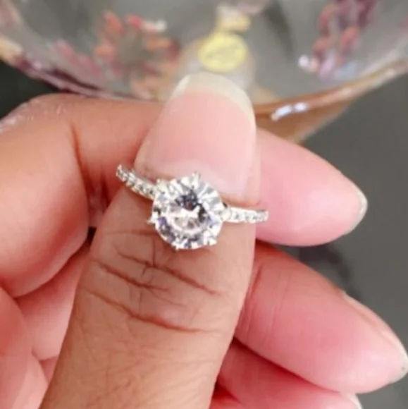 6-Prong CZ Pave Faux Diamond Ring - Picture 4 of 7